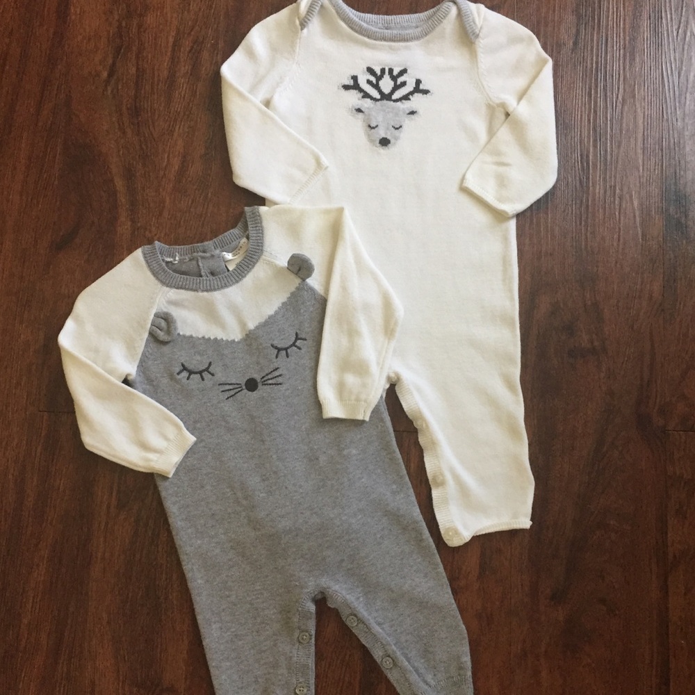 Lot of 2 boys 6-9 months one piece sweater rompers